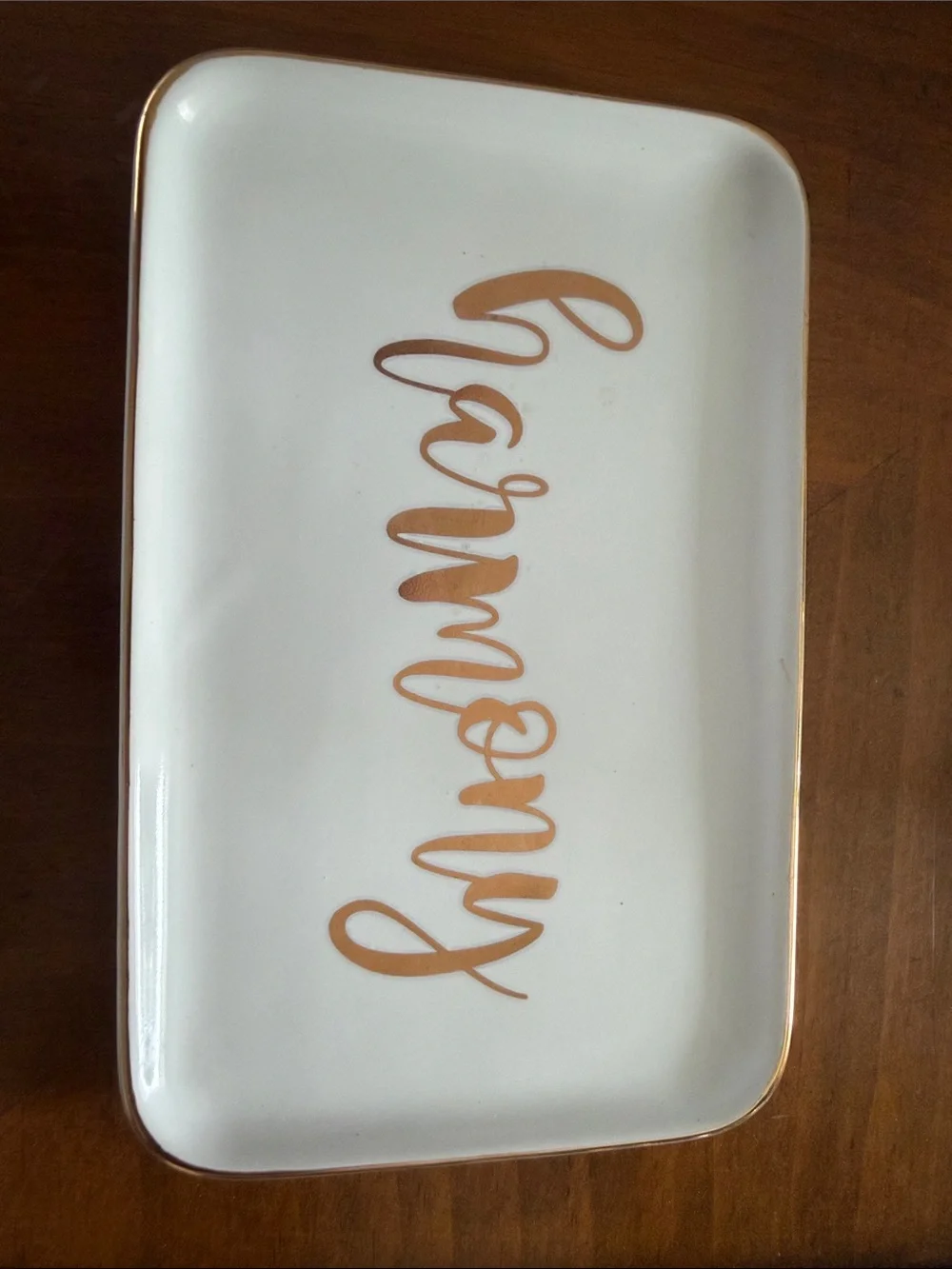 Occasionally Made Ceramic Trinket Tray with Rose Gold Script Harmony Gift Bride